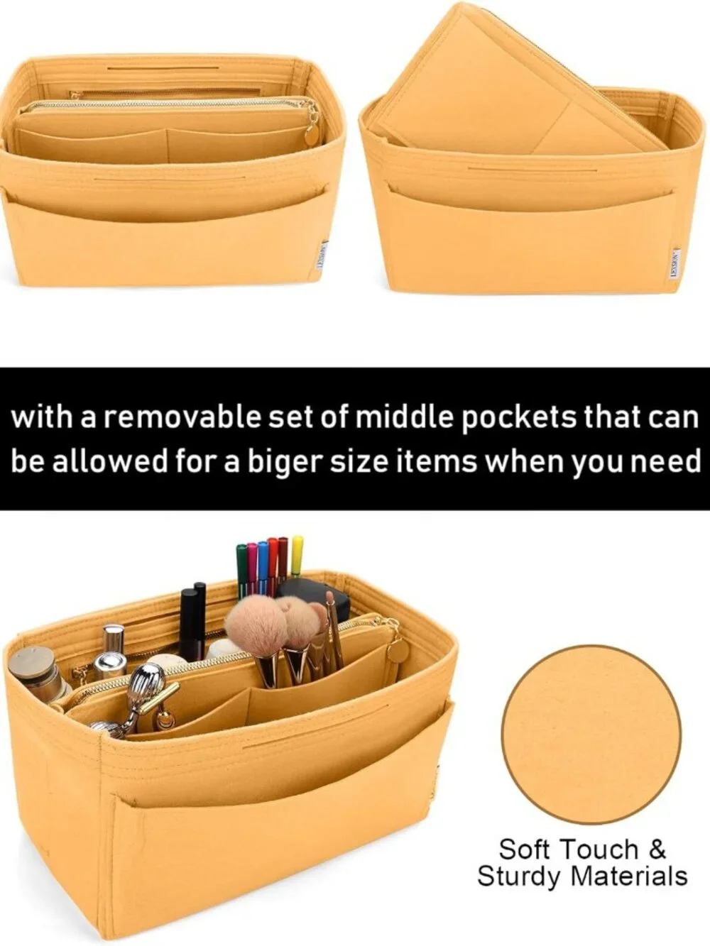 Felt Purse Organizer Insert | Tote Bag Shaper with 5 Sizes & Zipper Pouch